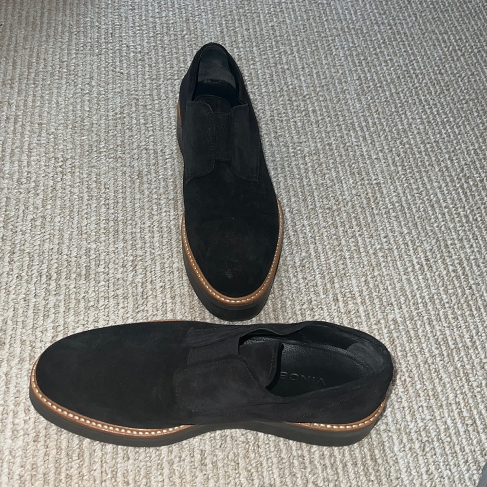 Brand New Vince Black Suede Loafers, Size 6